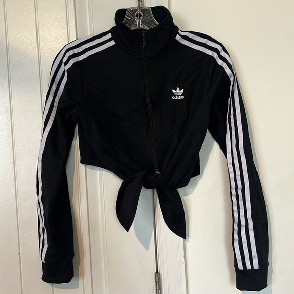 adidas Originals Tops - Adidas Originals Womens Knotted Tie Front Cropped Track Top Jacket Black Size XS